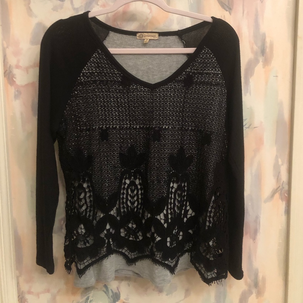 Democracy, small, black and grey long sleeve